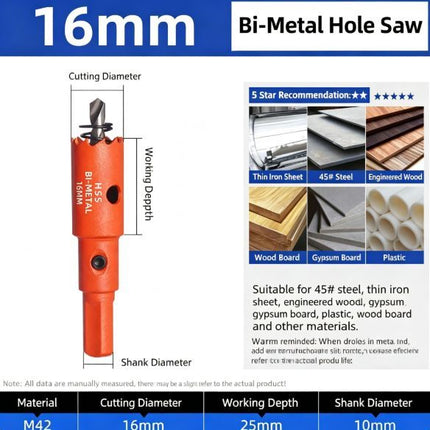 16mm Bi-Metal M42 High Speed Steel Hole Saw with Pilot Drill Bit