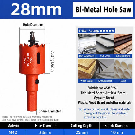 28mm Bi-Metal M42 High Speed Steel Hole Saw with Pilot Drill Bit