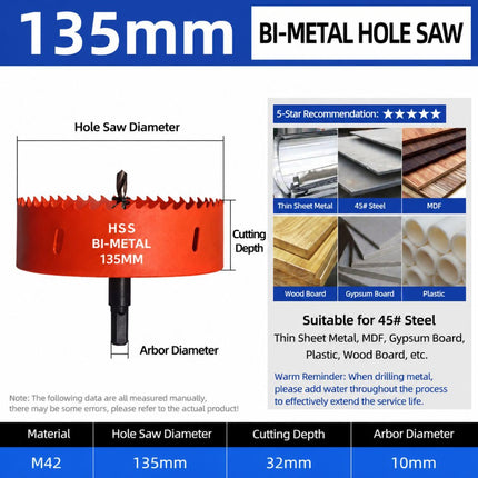 135mm Bi-Metal M42 High Speed Steel Hole Saw with Pilot Drill Bit