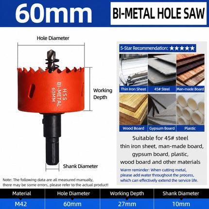 60mm Bi-Metal M42 High Speed Steel Hole Saw with Pilot Drill Bit