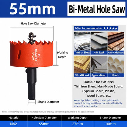 55mm Bi-Metal M42 High Speed Steel Hole Saw with Pilot Drill Bit