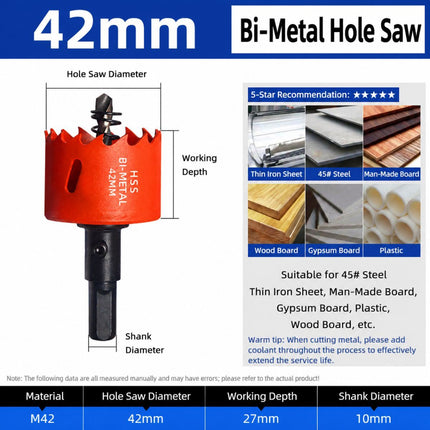 42mm Bi-Metal M42 High Speed Steel Hole Saw with Pilot Drill Bit