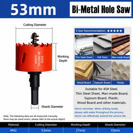 53mm Bi-Metal M42 High Speed Steel Hole Saw with Pilot Drill Bit