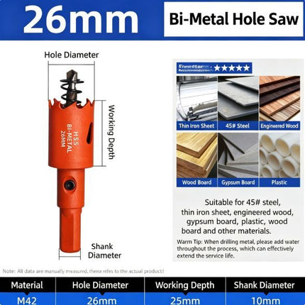 26mm Bi-Metal M42 High Speed Steel Hole Saw with Pilot Drill Bit