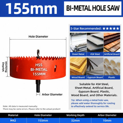 155mm Bi-Metal M42 High Speed Steel Hole Saw with Pilot Drill Bit