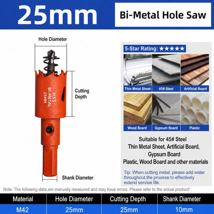 25mm Bi-Metal M42 High Speed Steel Hole Saw with Pilot Drill Bit