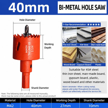 40mm Bi-Metal M42 High Speed Steel Hole Saw with Pilot Drill Bit