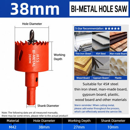 38mm Bi-Metal M42 High Speed Steel Hole Saw with Pilot Drill Bit