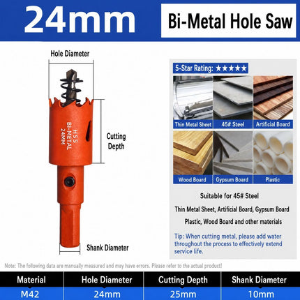 24mm Bi-Metal M42 High Speed Steel Hole Saw with Pilot Drill Bit