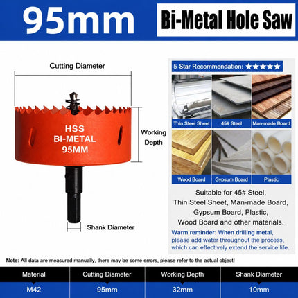 95mm Bi-Metal M42 High Speed Steel Hole Saw with Pilot Drill Bit