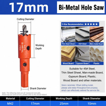 17mm Bi-Metal M42 High Speed Steel Hole Saw with Pilot Drill Bit