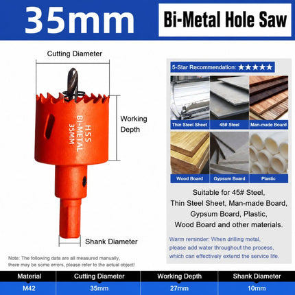 35mm Bi-Metal M42 High Speed Steel Hole Saw with Pilot Drill Bit