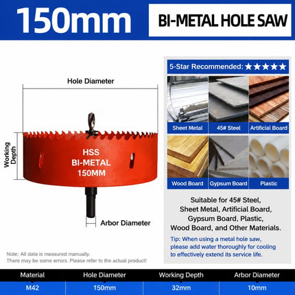 150mm Bi-Metal M42 High Speed Steel Hole Saw with Pilot Drill Bit