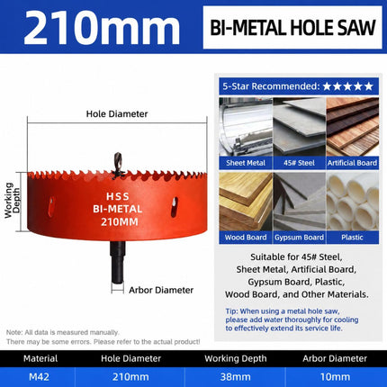 210mm Bi-Metal M42 High Speed Steel Hole Saw with Pilot Drill Bit