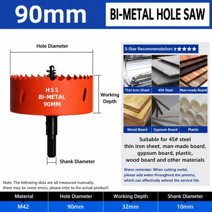 90mm Bi-Metal M42 High Speed Steel Hole Saw with Pilot Drill Bit