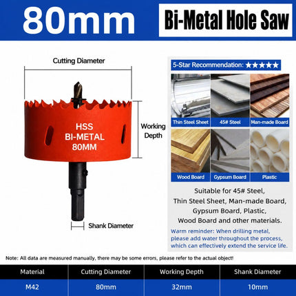 80mm Bi-Metal M42 High Speed Steel Hole Saw with Pilot Drill Bit