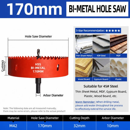 170mm Bi-Metal M42 High Speed Steel Hole Saw with Pilot Drill Bit