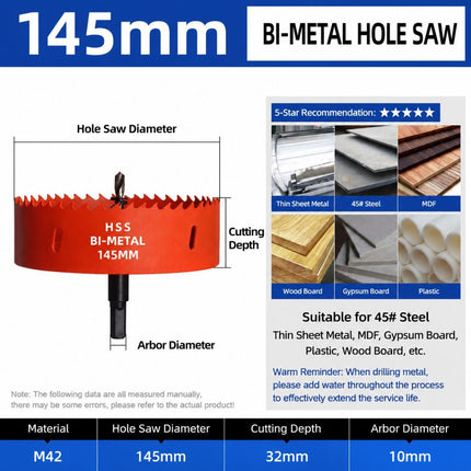 145mm Bi-Metal M42 High Speed Steel Hole Saw with Pilot Drill Bit