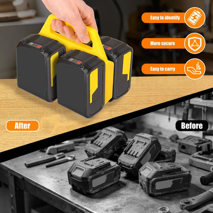 Battery Carrying Holder for 18V/14.4V, Portable Battery Case with Handle, Battery Organizer for Easy and Transport, Ideal for Tool Bags & Job Sites - Yellow - Size 4 Slots