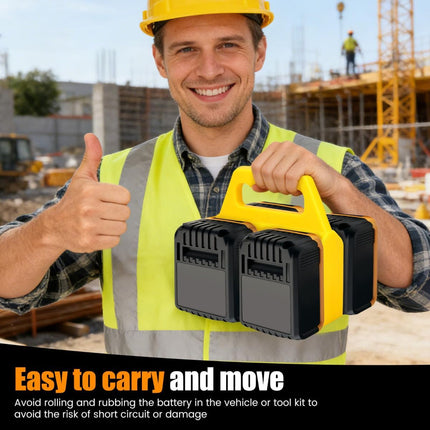 Battery Carrying Holder for 18V/14.4V, Portable Battery Case with Handle, Battery Organizer for Easy and Transport, Ideal for Tool Bags & Job Sites - Yellow - Size 6 Slots
