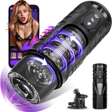 Automatic Male Masturbator Sex Toys for Men, Sync Pocket Pussy | 7 Thrusting & 7 Rotating Modes Adult Toy, Hands Free Male Sex Toys with LCD Display, Visual Window & Mounting Base Sex Machine
