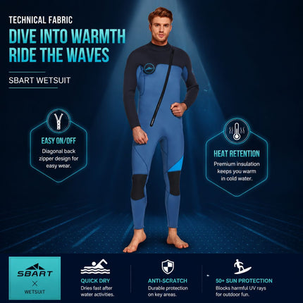 3MM Men's Full Wetsuit – 4-Way Stretch, UPF 50+, Thermal & Scratch Resistant for Diving & Surfing - Purple - Size M