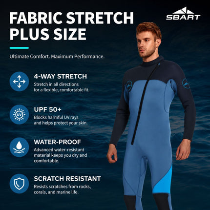 3MM Men's Full Wetsuit – 4-Way Stretch, UPF 50+, Thermal & Scratch Resistant for Diving & Surfing - Purple - Size XXL