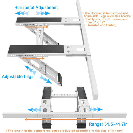 Universal Window Air Conditioner Support Bracket, No Drilling Heavy-Duty AC Window Bracket Supports Up to 200lbs for 5,000-24,000 BTU AC Units, Fits Single or Double Hung Windows
