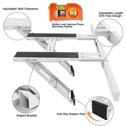 Universal Window Air Conditioner Support Bracket, No Drilling Heavy-Duty AC Window Bracket Supports Up to 200lbs for 5,000-24,000 BTU AC Units, Fits Single or Double Hung Windows