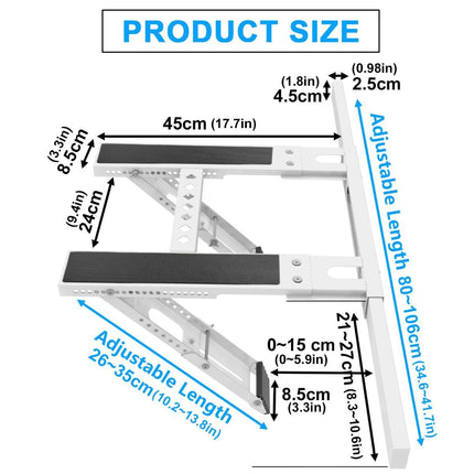 Universal Window Air Conditioner Support Bracket, No Drilling Heavy-Duty AC Window Bracket Supports Up to 200lbs for 5,000-24,000 BTU AC Units, Fits Single or Double Hung Windows