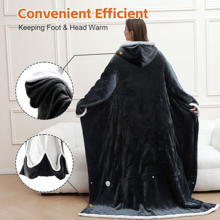 Wearable Heated Blanket Portable with Sleeves & Foot Pocket