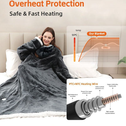 Wearable Heated Blanket Portable with Sleeves & Foot Pocket