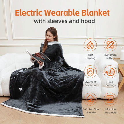 Wearable Heated Blanket Portable with Sleeves & Foot Pocket