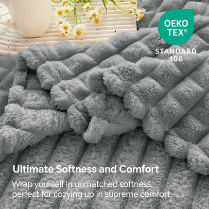 Updated Grey Throw Blanket for Couch and Bed- Super Soft and Warm 3D Checkered Fluffy Fuzzy Fleece Blanket, Luxurious Plush Cozy Blanket for Room Decor Spring - Gray - Size 100cm*150cm