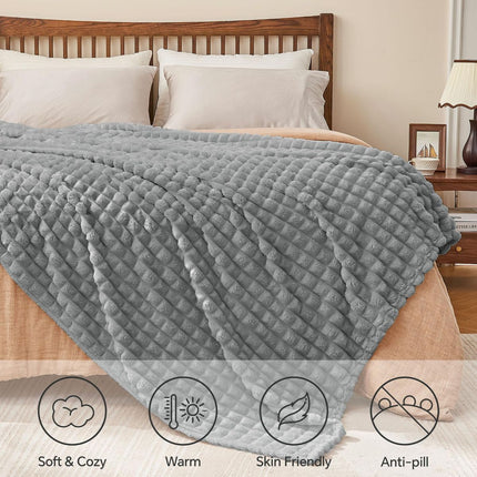 Updated Grey Throw Blanket for Couch and Bed- Super Soft and Warm 3D Checkered Fluffy Fuzzy Fleece Blanket, Luxurious Plush Cozy Blanket for Room Decor Spring - Gray - Size 100cm*150cm