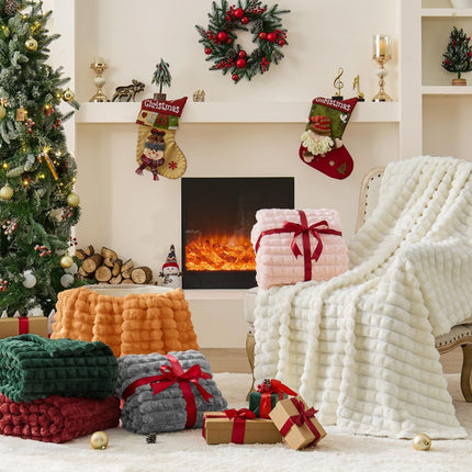 Updated Grey Throw Blanket for Couch and Bed- Super Soft and Warm 3D Checkered Fluffy Fuzzy Fleece Blanket, Luxurious Plush Cozy Blanket for Room Decor Spring - Gray - Size 120cm*200cm
