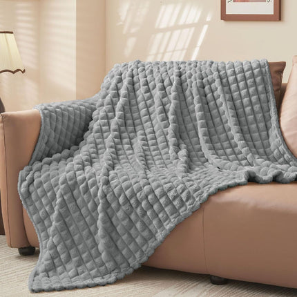 Updated Grey Throw Blanket for Couch and Bed- Super Soft and Warm 3D Checkered Fluffy Fuzzy Fleece Blanket, Luxurious Plush Cozy Blanket for Room Decor Spring - Gray - Size 150cm*200cm