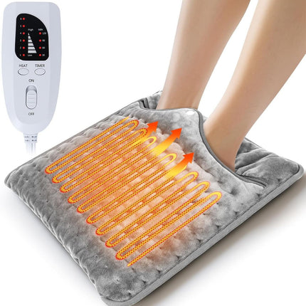 Electric Heated Foot Warmers for Men and Women 16"x16" Double Layer with 6 Temperature & 4 Timer Settings Fast Heating for Home Office Under Desk Bed Machine Washable Feet Warmers - Dark Gray - Size 16in*16in