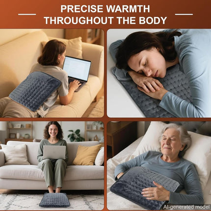 Electric Heated Foot Warmers for Men and Women 16"x16" Double Layer with 6 Temperature & 4 Timer Settings Fast Heating for Home Office Under Desk Bed Machine Washable Feet Warmers - Dark Gray - Size 16in*16in