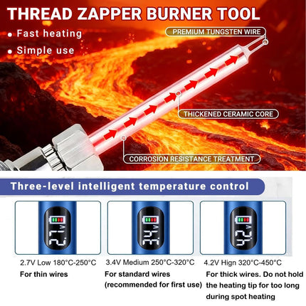 Rechargeable Thread Burner Kit Digital LCD Screen Displays for Intelligent Temperature Control Burning Pen with Three Settings of 2.7V, 3.7V and 4.2V,510 threaded battery - Blue - Size 3.5in