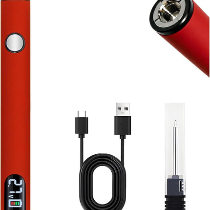 Rechargeable Thread Burner Kit Digital LCD Screen Displays for Intelligent Temperature Control Burning Pen with Three Settings of 2.7V, 3.7V and 4.2V,510 threaded battery - Red - Size 3.5in