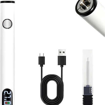 Rechargeable Thread Burner Kit Digital LCD Screen Displays for Intelligent Temperature Control Burning Pen with Three Settings of 2.7V, 3.7V and 4.2V,510 threaded battery - White - Size 3.5in