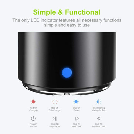 Travel Case Packed, A106 Pro Portable Bluetooth Speaker with Custom Bass Radiator, Brief Design, IP67 Waterproof, Perfect Mini Speaker for Shower, Room, Bike, Car - Black - Size 1.89in*1.54in