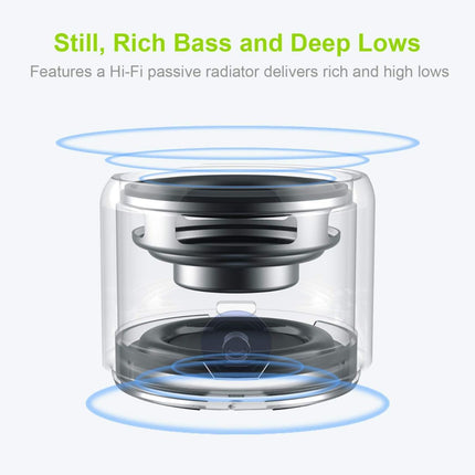 Travel Case Packed, A106 Pro Portable Bluetooth Speaker with Custom Bass Radiator, Brief Design, IP67 Waterproof, Perfect Mini Speaker for Shower, Room, Bike, Car - Silver - Size 1.89in*1.54in
