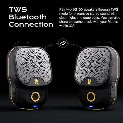 Wearable Bluetooth 5.3 Speaker, 30H Battery, IPX7 Waterproof | Clip-On Design, TWS Pairing, Built-In ENC Mic, Hands-Free Music & Calls, Jobsite Use, Portable Wireless Speaker