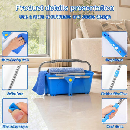 Professional Window Cleaning Kit with Bucket 3 Gallon, 76" Long Handle Squeegee and Microfiber Scrubber, High Window Washing Equipment for Indoor Outdoor, Commercial, Home, Car
