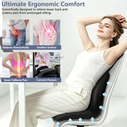 Car Seat Cushion with Lumbar Support Pillow - Memory Foam Driver Seat Cushion for Back & Sciatica Pain Relief, Washable Cover, Non-Slip Bottom for Long Driving, Office Chair & Truck - Black - Size 17.7in*15.7in*15.7in
