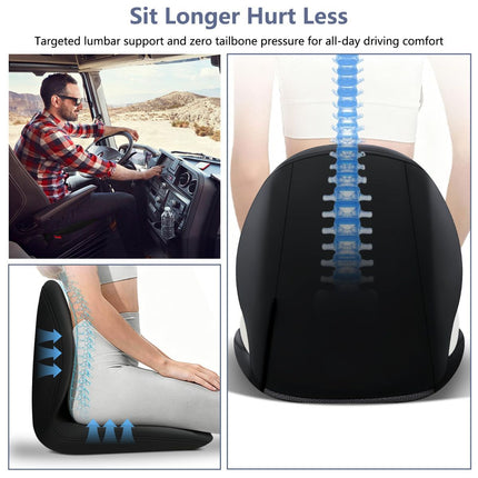 Car Seat Cushion with Lumbar Support Pillow - Memory Foam Driver Seat Cushion for Back & Sciatica Pain Relief, Washable Cover, Non-Slip Bottom for Long Driving, Office Chair & Truck - Black - Size 17.7in*15.7in*15.7in