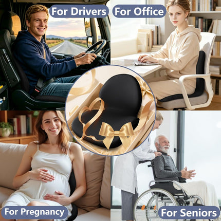 Car Seat Cushion with Lumbar Support Pillow - Memory Foam Driver Seat Cushion for Back & Sciatica Pain Relief, Washable Cover, Non-Slip Bottom for Long Driving, Office Chair & Truck - Gray - Size 17.7in*15.7in*15.7in