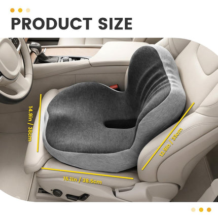 Memory Foam Seat Cushion for Office Chair - Sciatica Pain Relief Coccyx Cushion for Tailbone Pain - Orthopedic Gel Seat Cushion for Car & Desk - Non-Slip Bottom with Breathable Cover - Black-Gray - Size 38cm*38.5cm*33cm